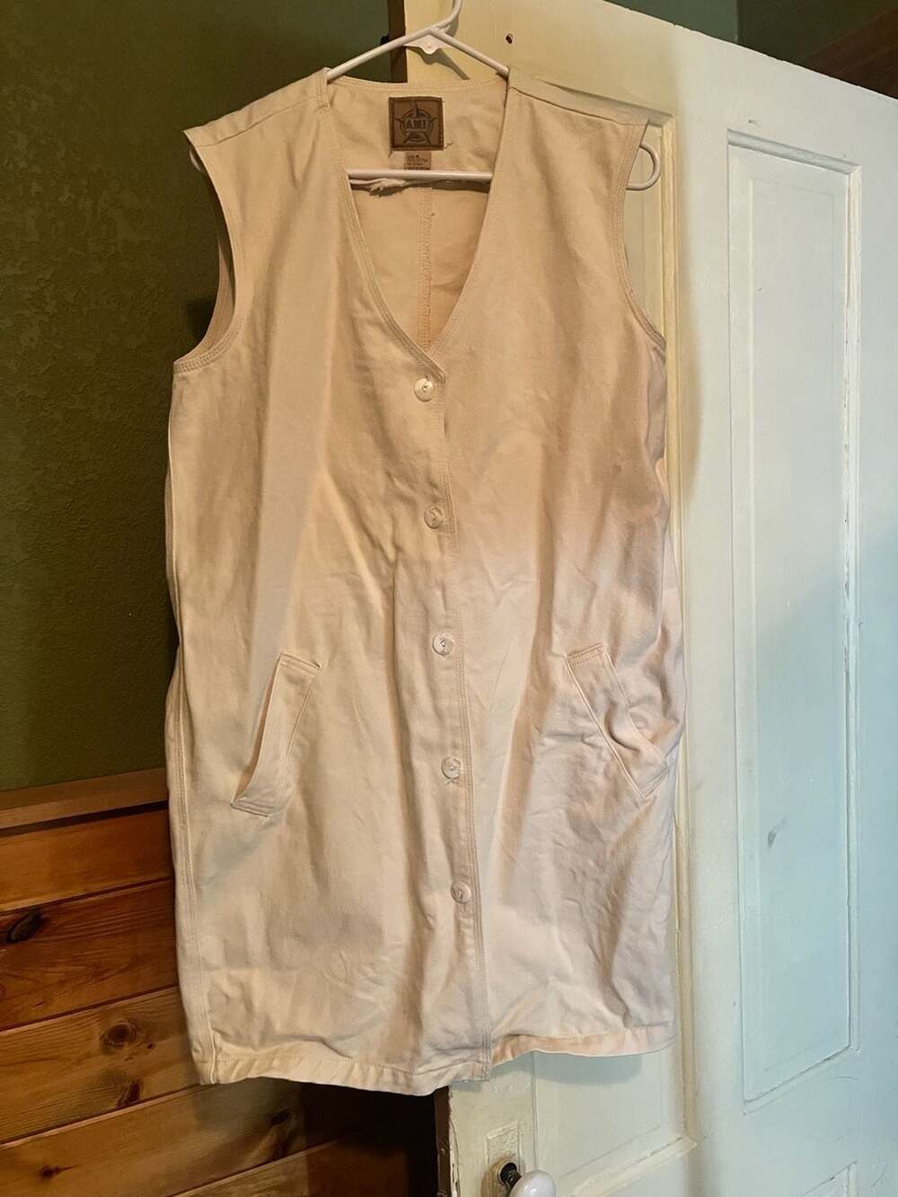 AMI Vintage Cream Cotton Long Vest Dress Size M Clean Coastal Minimalist